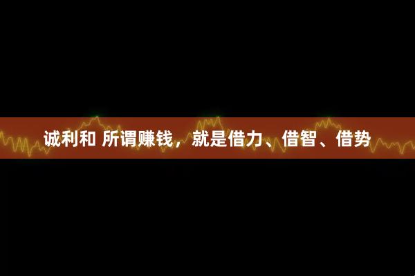 诚利和 所谓赚钱，就是借力、借智、借势